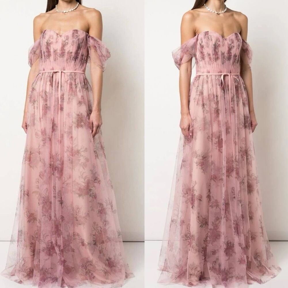 Marchesa Notte Blush Pink Floral Tulle Formal Gown Maxi Dress Women’s Size 18